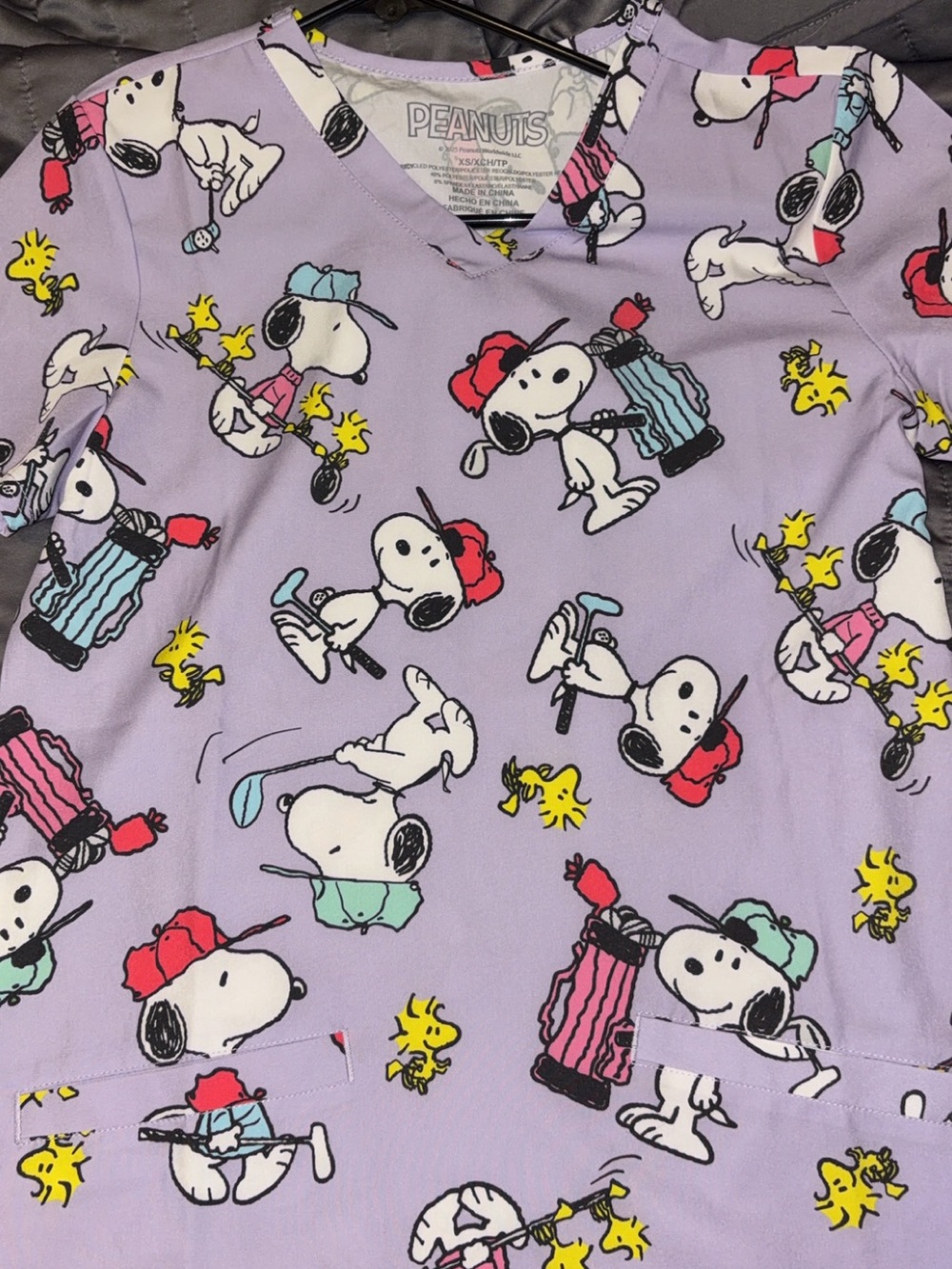 Peanuts Lavender Snoopy & Woodstock Print Top